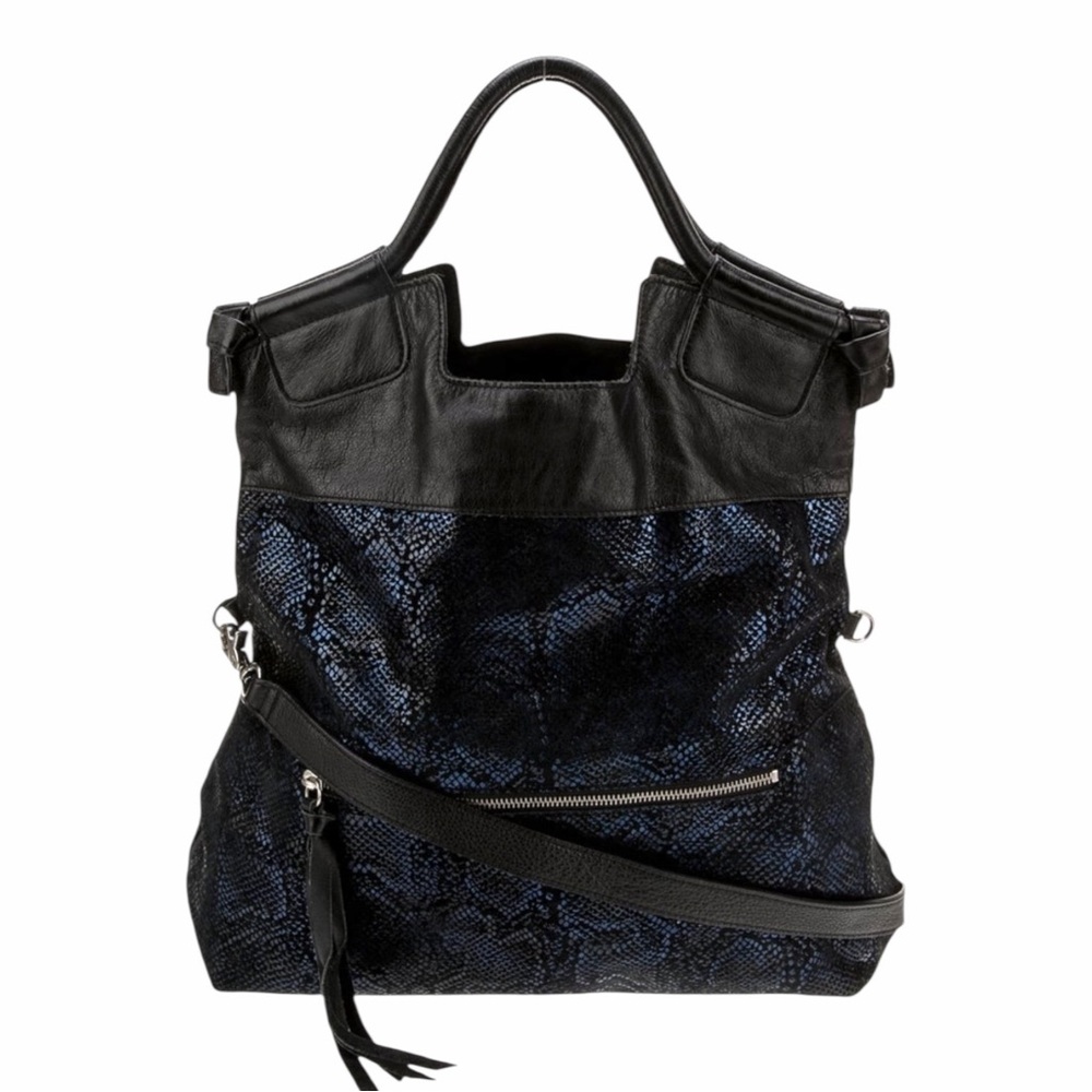 Foley+Corrina Suede Top Handle Bag in Cobalt Snakeskin Print Disco City Bag - Picture 3 of 8